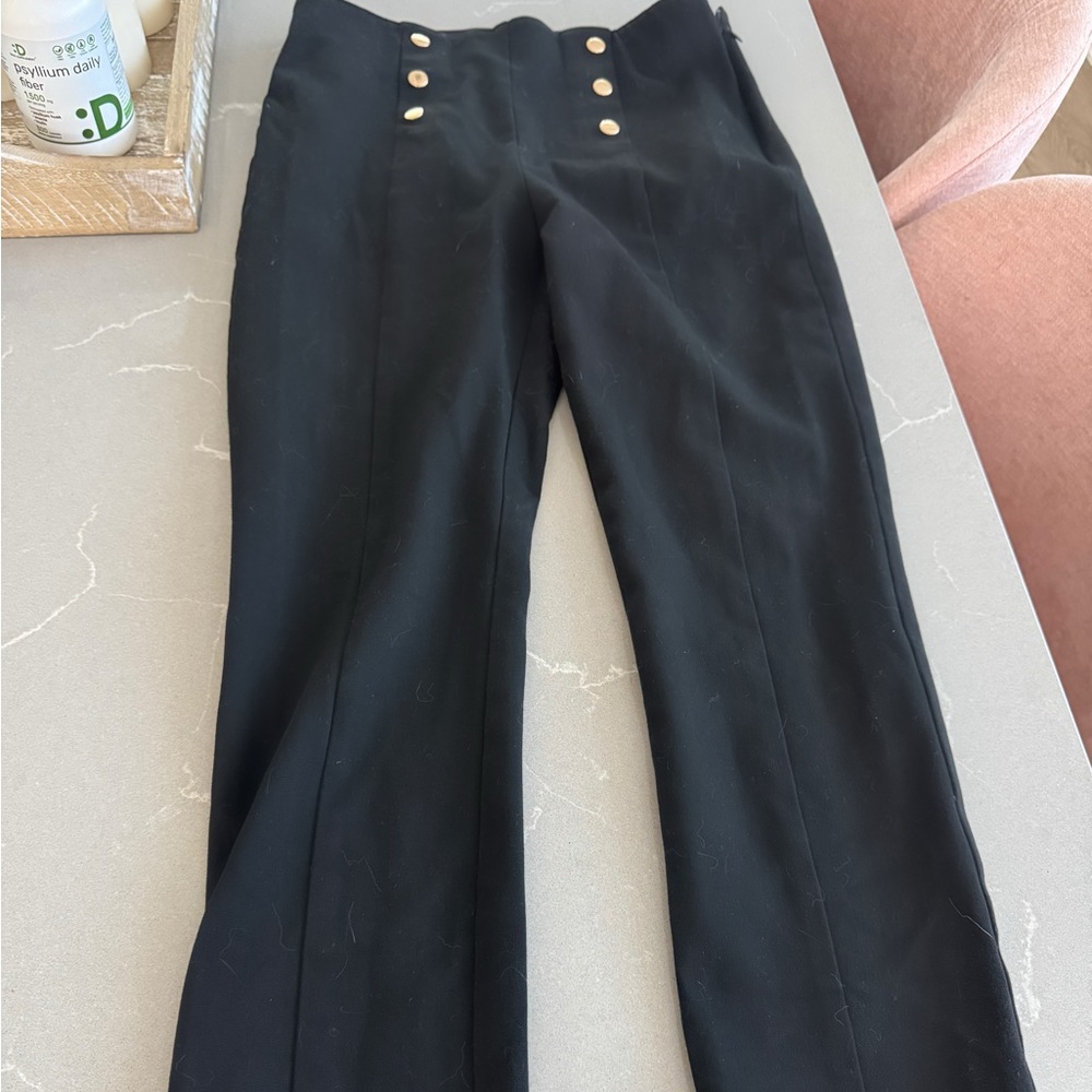 Ann Taylor Jolie Black High-Waisted Button-Detail Pants